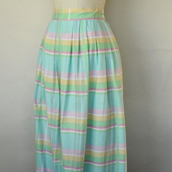 Vintage 1980s Skirt With Pockets, Pastel Windowpane Check A Line - Picture 6 of 10